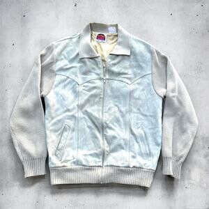 Vintage 80s Miller Leather and Knit Western Sweater Zip up Bomber Jacket – Sz L